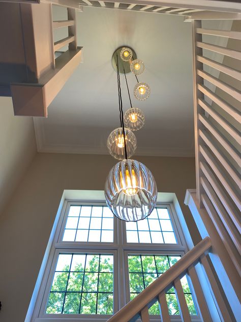 Stairwell Feature Light, Large Hallway Lighting, Hanging Light Over Staircase, Vintage Stairwell Lighting, Pendant Lighting Over Stairs, Pendant Light Over Stairs, Staircase Lighting Uk, Victorian Staircase Lighting, Light At Bottom Of Stairs