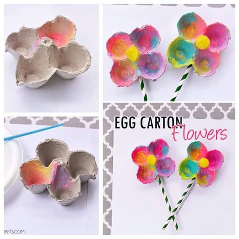 Preschool Flowers, Egg Carton Flowers, Diy Preschool, Egg Cartons, Egg Carton Crafts, Spring Crafts For Kids, Spring Projects, Mothers Day Crafts For Kids, Paper Towel Roll Crafts