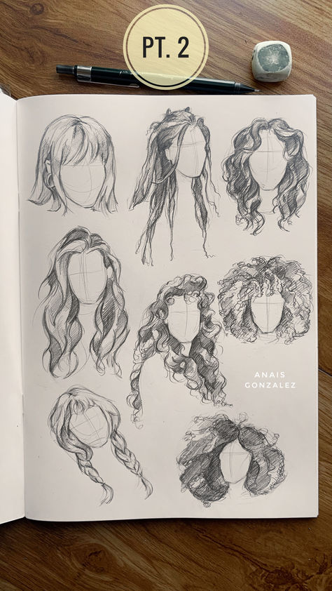 How To Draw Side Part Hair, How To Draw Different Types Of Hair, How To Do A Portrait, Types Of Sketching Styles, How To Draw The Back Of A Head, Drawing Techniques Hair, Sketch Portrait Tutorials, How To Do Sketching, How To Do Portraits Drawing