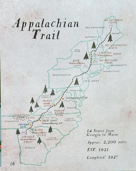 A few years ago I illustrated my first Appalachian Trail map…..but I really wanted to make some tweaks and re-release it, and this was the perfect collection to do that in!🌲 There are two new versions with different font/style, with a light and dark version. The first version was a top seller in the print shop and at local shows for me for a while, which is super fun! We live very close to the start of the Appalachian Trail and we hike parts of the trail often, so it holds a special place ... Appalachian Mountains Map, Appalachian Trail Map, Walking Road, Different Font Styles, The Appalachian Trail, Trail Map, Bear Mountain, Topo Map, Pacific Crest Trail