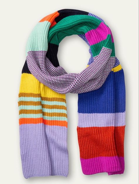 Stripe Scarf Pattern, Diy Cardigan, Color Block Scarf, Colorful Scarf, How To Purl Knit, Striped Scarves, Beautiful Knitting, Scarf Pattern, Knit Outfit