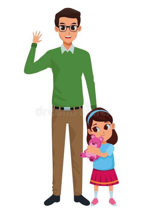 . Family Clipart, Single Father, Single Parent, Family Cartoon, About Family, Single Parenting, Cartoon Illustration, Stock Vector, Vector Illustration