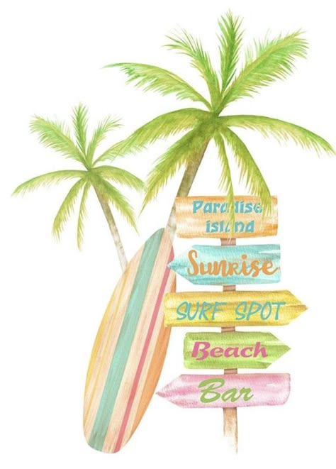 Hawaiian Beach Painting, Hawaii Theme Drawing, Cute Beach Things To Draw, Summer Watercolour Painting, Beachy Drawings Ideas, Summer Inspired Drawings, Cute Beachy Drawings, Cute Beachy Paintings, Surf Boards Drawing