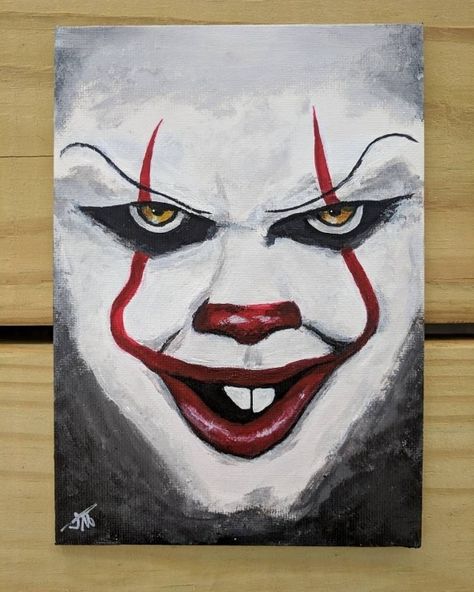 95 Easy Canvas Painting Ideas For Beginners - Fashion Hombre Scary Paintings, Halloween Canvas Paintings, Art Mini Toile, Halloween Canvas Art, Mini Toile, Clown Paintings, Cute Canvas Paintings, Easy Canvas Painting, Painting Ideas On Canvas