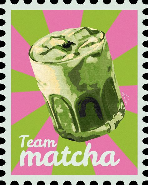 Matcha latte - estampilla team matcha - girl design The Matcha Club, Matcha Aesthetic Icon, Matcha Cartoon, Matcha Png, Matcha Illustration, Matcha Business, Matcha Poster, Matcha Branding, Matcha Sticker