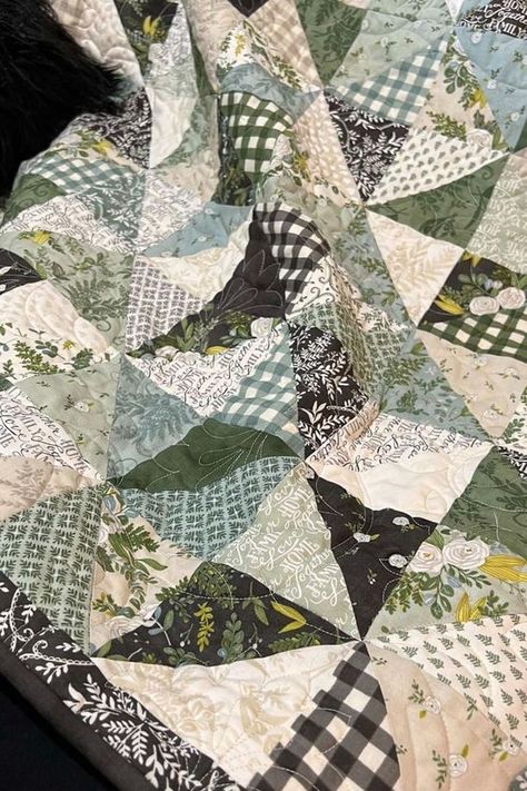 This 50" x 58" lap quilt uses 1 Layer Cake (42 - 10" squares) and features the Happiness Blooms fabric line by Deb Strain. Using a Layer Cake gives you a quick scrappy-but- coordinated look. Accuquilt friendly. #DebStrain #Moda #ModaFabrics #Quilting #LayerCake #CoachHouseDesigns #BarbCherniwchan #Family #ScrappyQuilt Happiness Blooms Quilt, Green Quilts Ideas, 1 Layer Cake, Green Quilts, Neutral Quilt, Quilt Layers, Primitive Quilts, Layer Cake Quilts, Quilting Designs Patterns