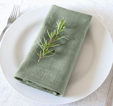 Moss Green Stonewashed Linen Napkins - Set of 2, 4, 6, 8, 10, 12 - 1 Napkins For Wedding Reception, Green Linen Napkins, Napkins For Wedding, Bulk Fabric, White Linen Napkins, Fabric Napkins, Green Napkins, Fabric Napkin, Embroidered Napkins