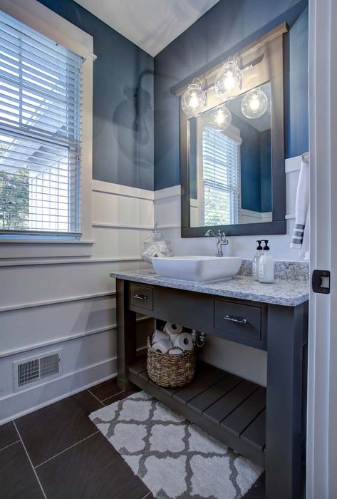 beach house style-powder bathroom Bathroom Island, Bathroom Vanity Remodel, Bathroom Vanity Makeover, Bathroom Ideas On A Budget, Rustic Bathroom Vanities, Young House Love, Contemporary Coastal, Bathroom Redo, Budget Bathroom