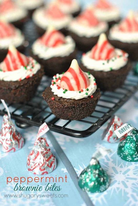 Holiday Brownie Recipes, Thumbprint Cookies Hershey Kiss, Brownies Bites, Peppermint Brownie Bites, Buckeye Bars, Holiday Brownies, Peppermint Brownie, Best Ever Brownies, White Recipes