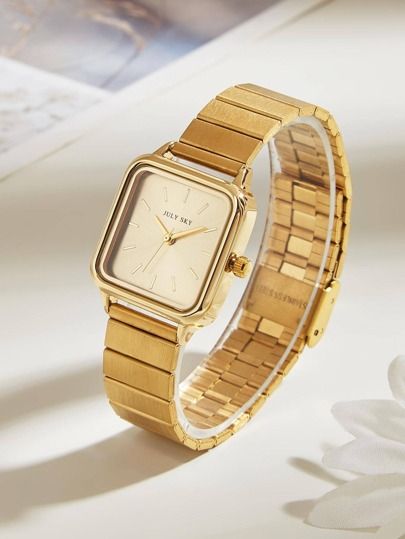 Timepiece Design, Golden Watch, Shein Brasil, Ladies Watches, Women's Watches, Stylish Watches, Selling Clothes, Jewelry Case, Stainless Steel Band