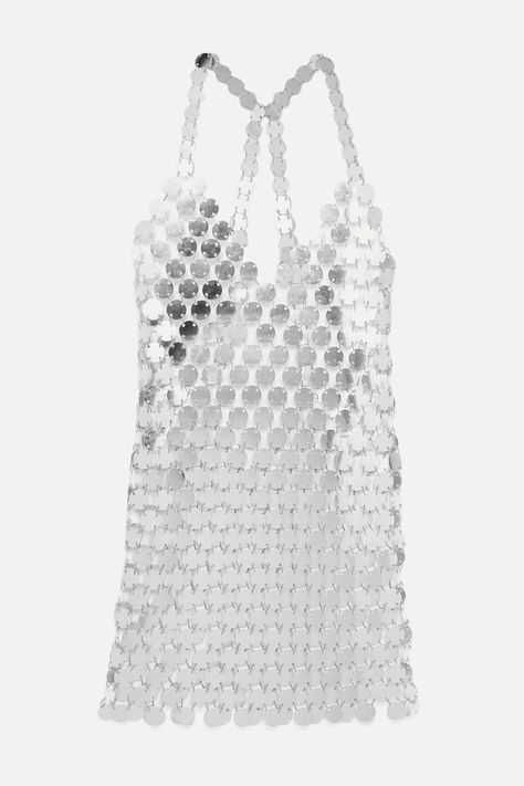 FANNIE SCHIAVONI Cara chainmail mini dress Fannie Schiavoni, Tulle Mini Dress, Jimmy Choo Sandals, Sheer Mini Dress, Metallic Clutch, Reem Acra, Bold Makeup, Alexandre Vauthier, Studio 54