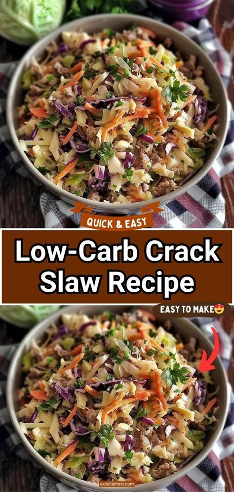 This Easy Low Carb Crack Slaw is so good, it’ll quickly become a staple in your diet. It’s easy to prepare, you can flavor it in many ways and the ingredients are affordable. Coleslaw Ground Beef, Coleslaw Mix Recipes Ground Beef, Ground Beef And Coleslaw Recipes, Ground Beef Coleslaw Recipe, Bagged Coleslaw Uses, Bag Of Coleslaw Recipes, Coleslaw Mix Recipes Dinners, Cole Slaw Mix Recipes, Recipes With Coleslaw Mix Dinners