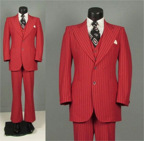 70s red pinstripe suit 1970s Mens Suit, Tommy Nutter, Valentino Suit, Vintage Suit Men, 70s Jacket, Sick Clothes, Ron Burgundy, Disco Era, Fashion Corner