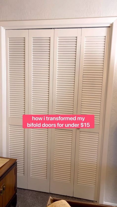 How To Reface Bifold Doors, Wallpaper On Bifold Doors, Cover Ugly Closet Doors, Renter Friendly Bifold Door Makeover, Kitchen Closet Door Ideas, Closet Door Redo Bifold, Mirror Bifold Door Makeover, Cane Closet Doors Modern, Wainscoting Closet Doors