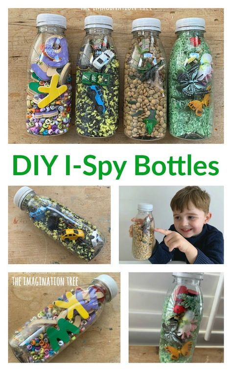 Sensory Bottles Preschool, Spy Bottle, Discovery Bottles, Kids Toy Boxes, Imagination Tree, I Spy Diy, Preschool Reading, Sensory Bottles, I Spy