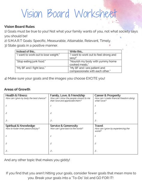 Vision Board Worksheet, Goal Setting Vision Board, Vision Board Workshop, Vision Board Diy, Vision Board Planner, Vision Board Template, Vision Board Examples, Vision Board Party, Goals Worksheet