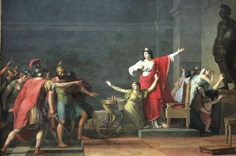 Olympias: Cassandre et Olympia (Cassander and Olympias). Painting by Jean Joseph Taillasson (1745-1809). Jacque Louis David, David Painting, Neoclassical Art, Jacques Louis David, History Painting, Ancient Origins, Alexander The Great, Caravaggio, Handmade Oil