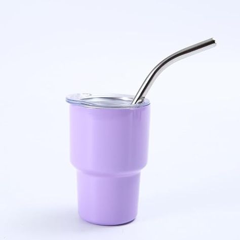 Amazon.com | Mini Tumbler Shot Glass with Straw 3Oz - Mini Tumbler Shot Glass Stainless Steel Mini Car Cup With Straw and Lid,Portable Home,Office,0utdoor (light purple): Shot Glasses Bridemaids Gift, Glass With Straw, Purple Cups, Portable Home, Bridemaids Gifts, Portable House, Mini Car, Extended Family, Glass Straws