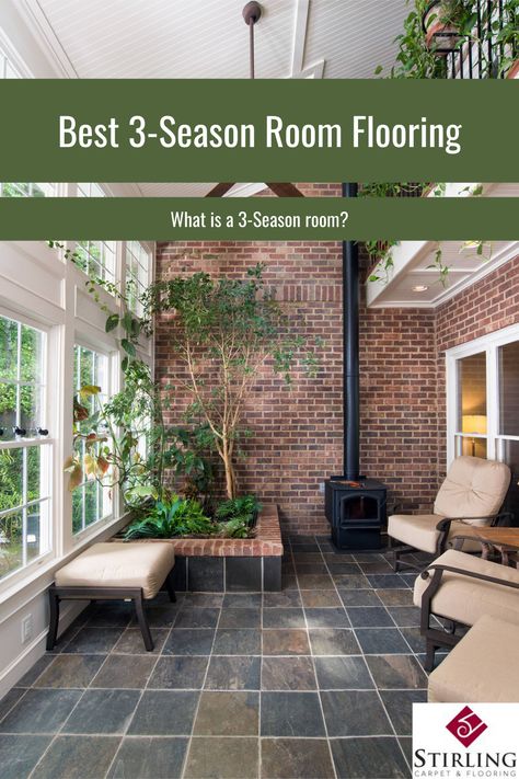 Flooring for sunroom, Flooring for enclosed porch, flooring for 3-season room, Vinyl plank in sunroom, laminate in sunroom, carpet tile in sunroom, tile in sunroom, hardwood in sunroom, vinyl plank in 3 season room, laminate in 3 season room, carpet tile in 3 season room, tile in 3 season room, hardwood in 3 season room, vinyl plank in enclosed porch, laminate in enclosed porch, carpet tile in enclosed porch, tile in enclosed porch, hardwood in enclosed porch, Engineered hardwood, small town Flooring For Sunroom, Sunroom Tile Floor, Sunroom Tile, Sunroom Flooring, 3 Season Porch, Enclosed Porch, 3 Season Room, Mug Of Coffee, Porch Tile