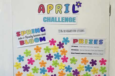 An elementary school teacher from California posted this fun flower lesson tracking chart and exclaimed, "Aaaaaand we have an effective April #iReady Challenge!" Iready Challenges, I Ready, Learning At Home, Planning Tools, Elementary School Teacher, Classroom Door, A Classroom, Be Successful, School Teacher