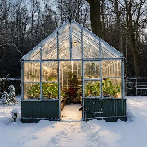 How to Build A Deep Winter Greenhouse - greenhouseandcompany.com Winter Proof Greenhouse, Green House For Winter Cold Weather, Greenhouse In The Snow, Alaskan Greenhouse, House Inside Greenhouse, Permanent Greenhouse, Heating A Greenhouse Without Electricity, Diy Greenhouse With Old Windows, Green House Interior Ideas