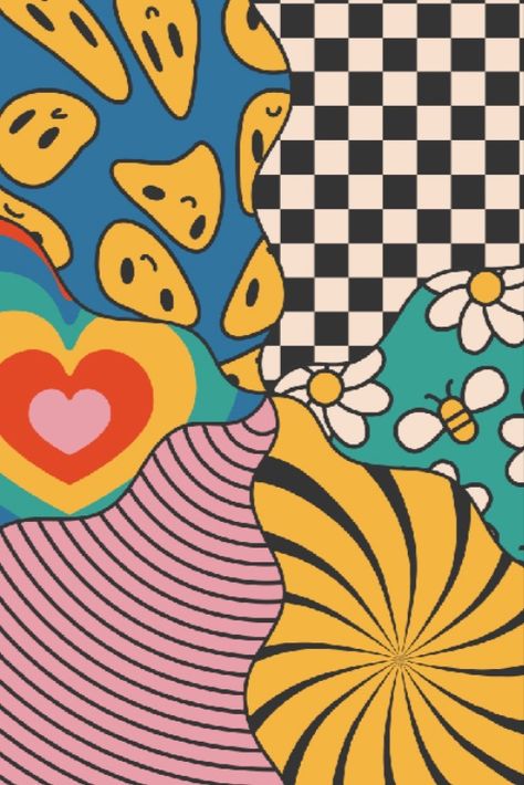 Funky Art Patterns, Funky Retro Wallpaper, Groovy Design Graphic, Retro Prints And Patterns, Hippy Patterns, 60s Graphic Design, Hippie Patterns, Funky Background, Vintage 70s Aesthetic