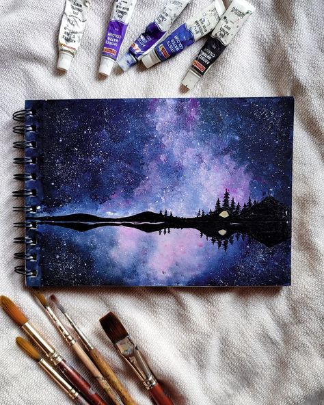 Back in 2018, I created this starry night painting, primarily using watercolor and acrylic. The most rewarding part was finding just the right shades of blue to make the scene as realistic as possible. 🌠✨ . Dm to buy /purchase💌 #starrysky#skypainting #starrynight Watercolor And Acrylic, Starry Night Painting, Acrylic Artists, Night Painting, Starry Sky, The Scene, Shades Of Blue, Starry Night, Paintings