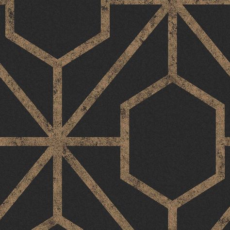 Rinku Black and Gold is a show-stopping geometric packed with character. A luxurious matte black backdrop is the perfect base for this metallic gold interlocking pattern, holding sharp edges and unique shapes. In a contemporary large scale design, make an impact in your home with this sophisticated wallpaper. From the Geometric Wallpaper Green, Gold Removable Wallpaper, Copper Wallpaper, Green And Copper, Quality Wallpaper, Graham Brown, Scale Pattern, Graham & Brown, Black Backdrops