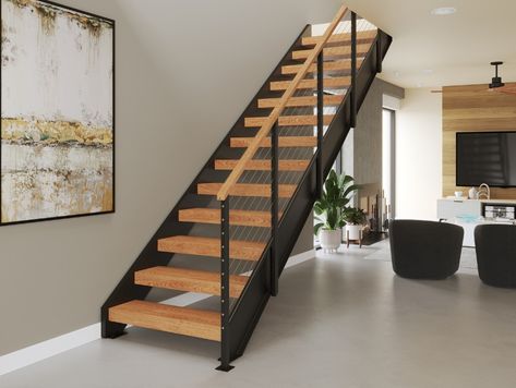 Floating Stair - The Summit Channel Side Stringer | Paragon Stairs Modular Staircase, Loft Railing, Staircase Kits, Staircase Styles, Straight Stairs, Stair Kits, Types Of Stairs, Stairs Stringer, Stair Gallery