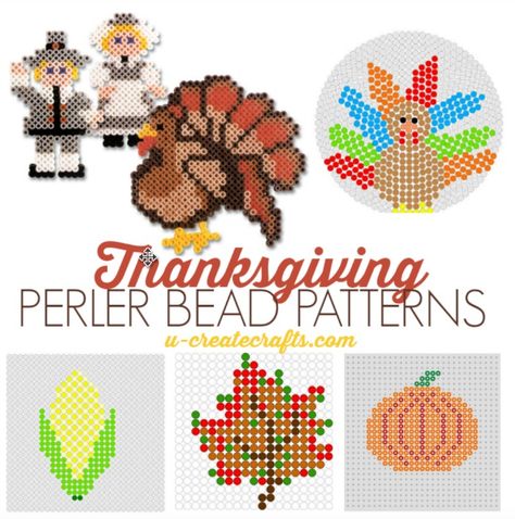 Grab those perler beads and print out these Thanksgiving Perler Bead Patterns! Such a fun way to let the kids create while dinner is cooking! Christmas Poem, Tree Photos, Thanksgiving Jewelry, Snowman Craft, Melty Bead Patterns, Fuse Bead Patterns, Holiday Beading, Scarf Tutorial, Perler Bead Templates