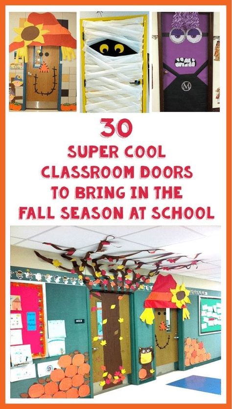 30 Super Cool Classroom Doors to Bring in the Fall Season at School Fall School Doors, Thanksgiving Classroom Door, Halloween Door Decorations Classroom, Fall Classroom Door, Classroom Door Decorating, Classroom Door Decorations, Preschool Door, Halloween Classroom Door, School Post