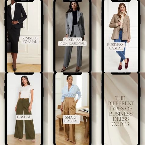 Here are some examples of the different types of business dress codes . . #corporategirlies #outfitinspo #officeoutfit #interns #businessformal #businessprofessional #businesscasual #casual #smartcasual #workoutfits #genzoffice #styleguide Business Dress Code, Types Of Business, Elegance Dress, Business Dress, Business Formal, Business Professional, Office Attire, Business Dresses, Dress Code