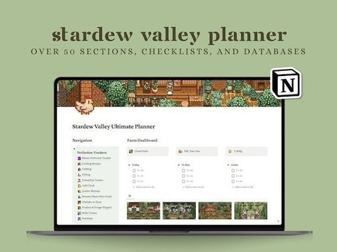 Notion For Student 📝Plan your Stardew Valley farm with this Notion planner. #notion, #notion_template_free #notion_student Stardew Valley Notion Template, Stardew Valley Notion, Achievement Tracker, Stardew Valley Planner, Stardew Valley Tips, Stardew Valley Farms, Notion Ideas, Notion Inspo, Notion Planner