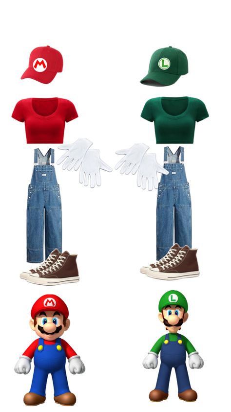 Costume Mario Luigi inspired outfit Halloween costumes fancy dress duo costume Luigi Halloween Costume, Mario Halloween Costumes, Halloween Inspired Outfits, Fun Halloween Outfits, Mario Und Luigi, Mario Y Luigi, Mario Costume, Mario E Luigi, Cute Group Halloween Costumes