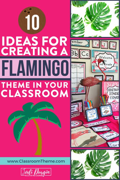 Flamingo Classroom Theme Bulletin Boards, Tropical Jungle Classroom Theme, Flamingo Classroom Decorations, Flamingo Classroom Ideas, Palm Tree Classroom, Flamingo Classroom Decor, Flamingo Door Decorations Classroom, Flamingo Teacher Appreciation, Flamingo Classroom Door