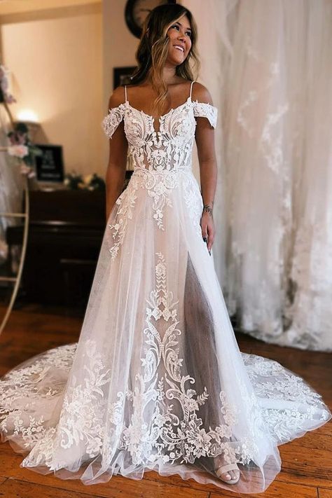 Sparkly Wedding Dress, Beach Wedding Dresses, Sparkly Wedding, Tulle Sleeves, Lace Beach Wedding Dress, Applique Wedding, Applique Wedding Dress, Lace Wedding Dress, Tulle Lace