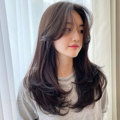 Korean Long Hair, Bangs With Medium Hair, Shot Hair Styles, Haircuts For Medium Hair, Haircuts Straight Hair, Long Hair With Bangs, Haircuts For Long Hair, Hair Inspo Color, Curtain Bangs