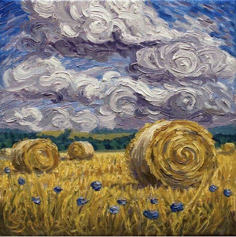 Art Like Van Gogh, Acrylic Painting Van Gogh Style, Van Gogh Landscape Paintings, Van Gogh Clouds, Van Gogh Inspired Paintings, Van Gogh Art Style, Van Gogh Style Painting, Bird Sketches, Student Painting