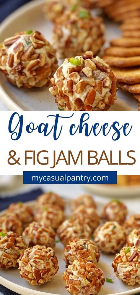 Baked Figs With Goat Cheese, Goats Cheese Balls, Fig Jam Goat Cheese Appetizer, Fruit Cheese Ball Recipes, Goat Cheese Cheese Ball, Cream Cheese Fig Jam Appetizer, Fig Goat Cheese Appetizer, Goat Cheese Board Ideas, Fig Spread Appetizer