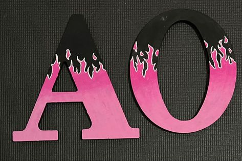 Cute Sorority Letters Painted, Painted Greek Letters Wooden, Sorority Letters Painted Wooden Big, Pink Sorority Letters, Painted Letters Sorority, Sorority Letter Ideas, Letter Painting Ideas Wooden Aesthetic, Ombre Wooden Letters, Sorority Letters Painted Wooden