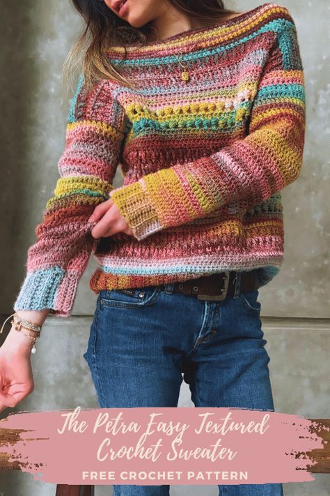 Easy Textured Crochet Sweater Free Pattern - Kiks and Jack Crochet Crochet Sweaters Patterns, Crochet Sweater Free Pattern, Easy Crochet Sweater, Sweater Free Pattern, Diy Crochet Sweater, Triple Crochet, Knit Clothes, Crochet Sweater Free, Bead Stitch