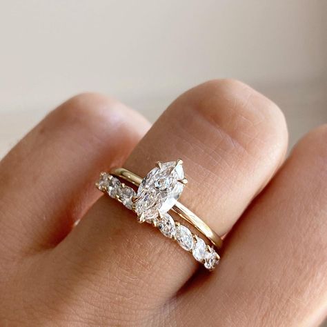 Wedding Bands With Marquise Engagement Ring, Wedding Ring Stack Ideas Marquise, Marquise Engagement Ring With Wedding Band, Marquise Ring With Wedding Band, Marquise Engagement Ring Stack, Marquise Ring Stack, Marquise Engagement Ring Solitaire, Marquise Wedding Band Set, Marquise Wedding Set