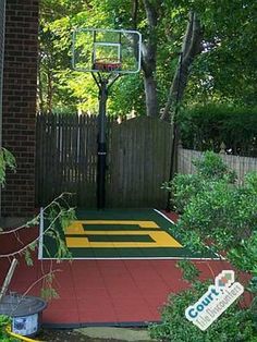 Small Backyard Basketball Court                                                                                                                                                                                 More Backyard Basketball Court, Backyard Court, Home Basketball Court, Basketball Court Backyard, Backyard Sports, Backyard Basketball, Outdoor Basketball Court, Affordable Backyard Ideas, Basketball Goal