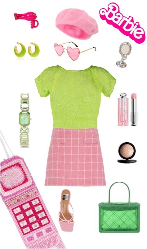 Simple Barbie Outfit Ideas, 60s Barbie Outfit, Real Life Barbie Outfits, Green Barbie Outfit, Non Pink Barbie Outfit, Barbie Work Outfit, Simple Barbie Outfits, Barbie Outfits Movies, Barbie Movie Outfits Ideas