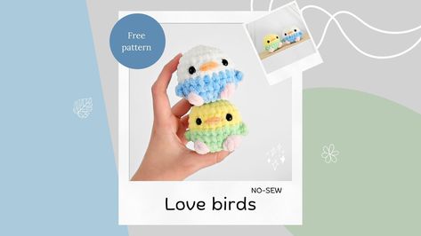 Love birds – No-sew free amigurumi pattern Bird Free, Crochet Birds, Easy Crochet Projects, Crochet Blog, Bird Pattern, Bobble Stitch, Yarn Sizes, Bird Patterns, No Sew