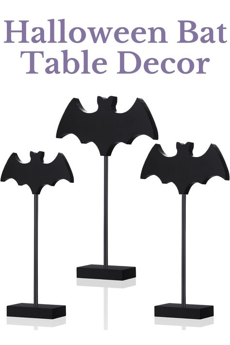 Elevate Your Halloween Dining with this Bat-tastic Table Decor! 🦇🎃 Add a spooky and stylish touch to your table setting with these charming bat decorations. Perfect for setting the Halloween mood for your gathering. Get yours now and dine in eerie elegance! Click on my pin to get the Amazon link for the Halloween Bat Table Decor #HalloweenDecor #Decoration #Bat #Table #HalloweenGhost #DYI #decor #Halloween #Tiktok #Findstiktok #Musthaves #Finds Bat Home Decor, Wooden Table Centerpiece, Halloween Tiktok, Wood Table Decor, Room Decor Black, Bat Decorations, Cute Halloween Decorations, Boho Halloween, Amazon Link