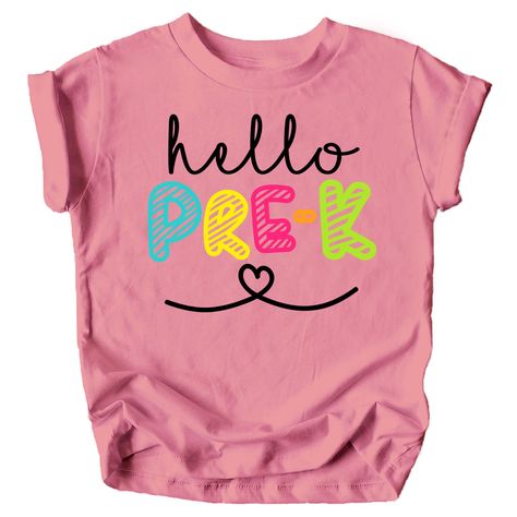 PRICES MAY VARY. Hello Pre-K Back to School Shirt - This back to school shirt is perfect for your preschoolers back to school outfit High quality and professional print - It doesn't just look high quality, it is high quality! Designed and printed in the USA - We are a Phoenix based company who knows how to celebrate your special occasion. We have a great quality product and a perfect fit. Make your little one's first day back to school picture perfect with this adorable colorful back to school s Preschool First Day Of School, Preschool First Day, First Day Of School Gift, Back To School Shirts, Back To School Pictures, Toddler Wearing, Kindergarten First Day, Crop Top Hoodie, Girls Graphic Tee