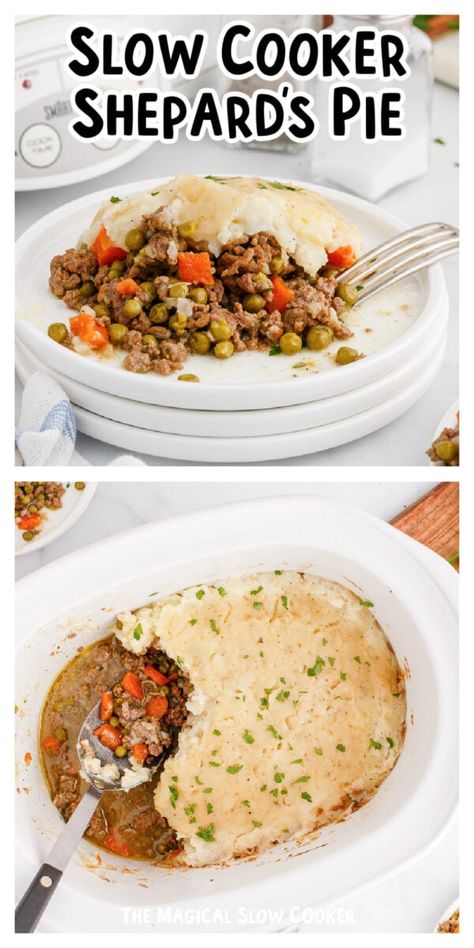 Crockpot Shepards Pie Slow Cooker, Crock Pot Shepards Pie, Slow Cooker Shepards Pie, Shepherds Pie Recipe Crockpot, Ground Beef Carrots, Crock Pot Suppers, Crockpot Steak Recipes, Casserole Crockpot Recipes, Chicken Pie Recipe