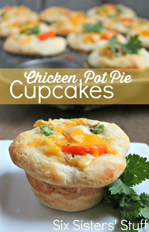 Chicken Pot Pie Cupcakes Recipe Pot Pie Cupcakes, Chicken Pot Pie Cupcakes, Muffin Pan Recipes, Frozen Biscuits, Mini Chicken Pot Pies, Leftover Rotisserie, Mixed Veggies, Pie Cupcakes, Chicken Pot Pie Soup