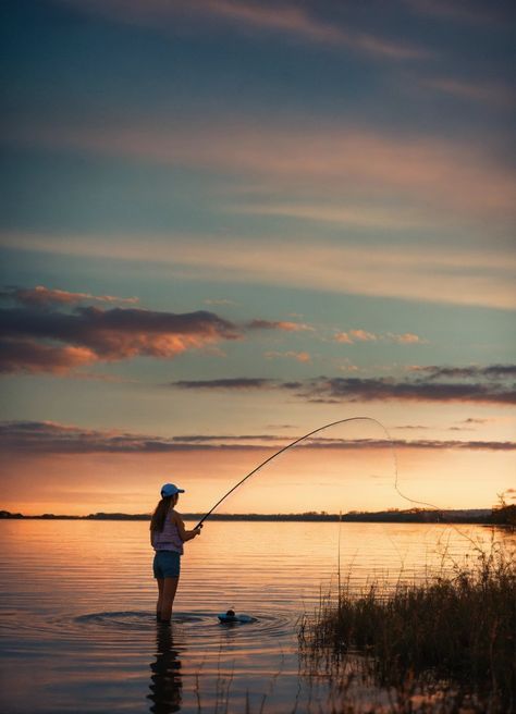 Fishing Girl Aesthetic, Fishing Aesthetic, Girl Fishing, Girls Fishing, Fisher Woman, 30 Day Drawing Challenge, Water Pictures, Country Stuff, Lake Fishing